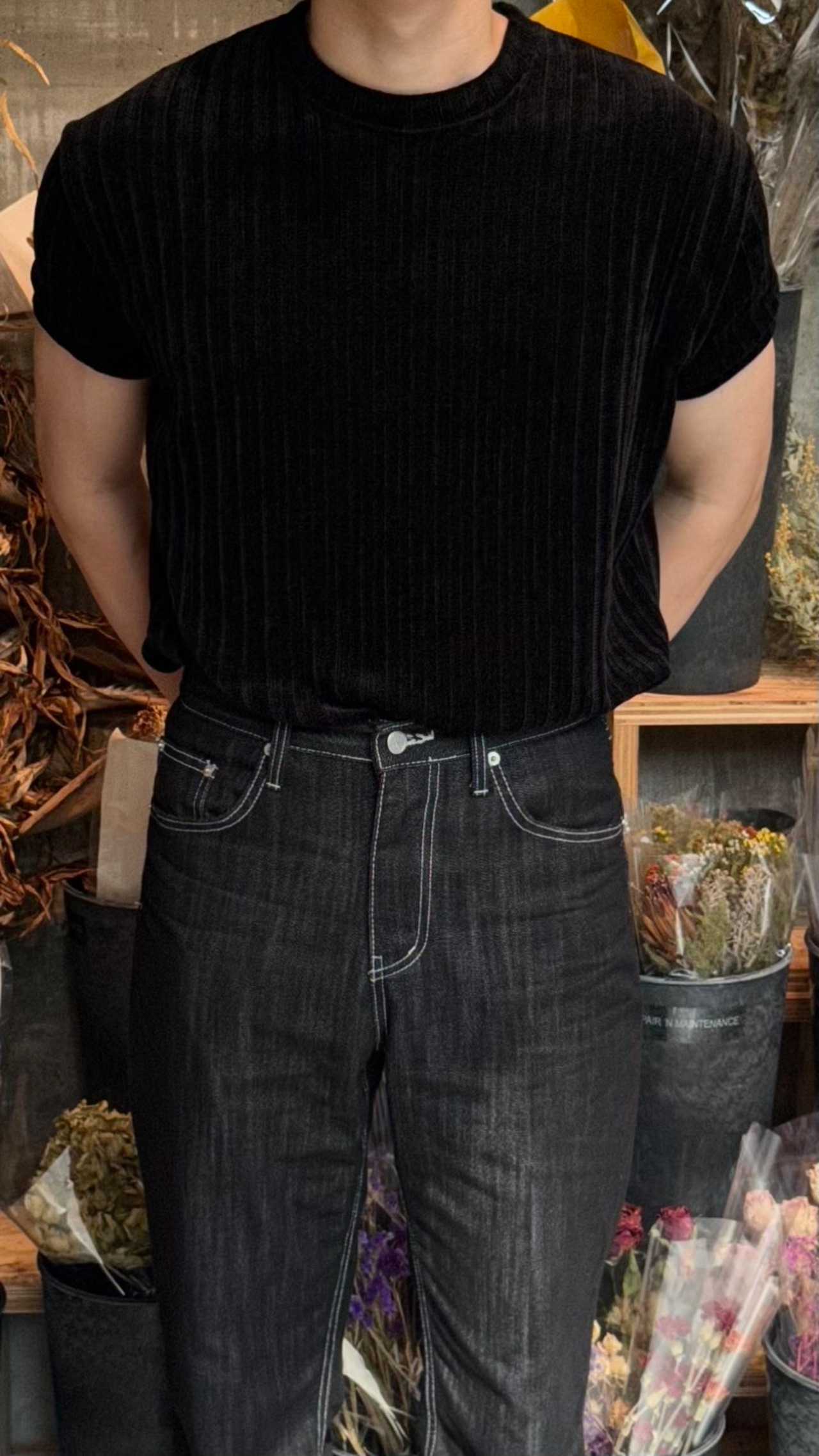 【Muscle Fit】Velour Ribbed Round Neck Knit - 10