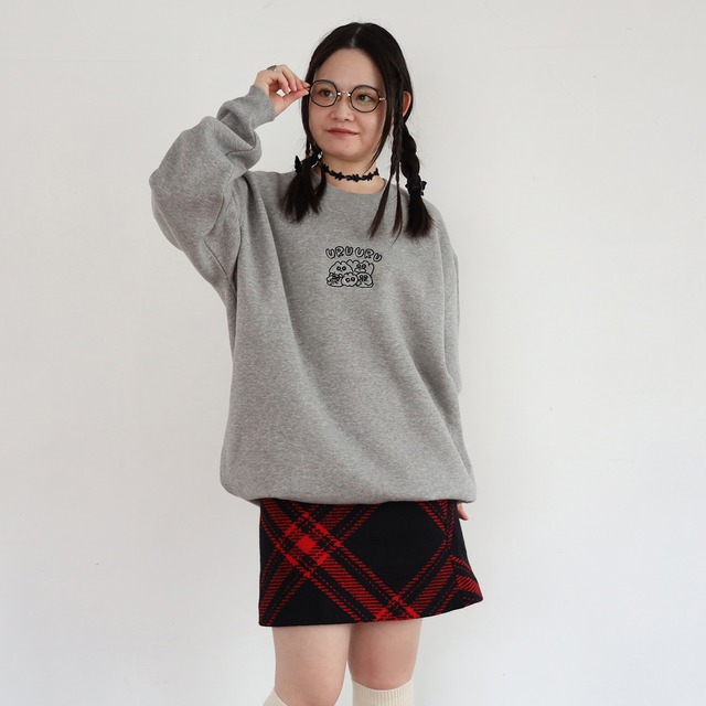 裏起毛URUURU刺繍トレーナー/ヘザーグレー（MK-544）
