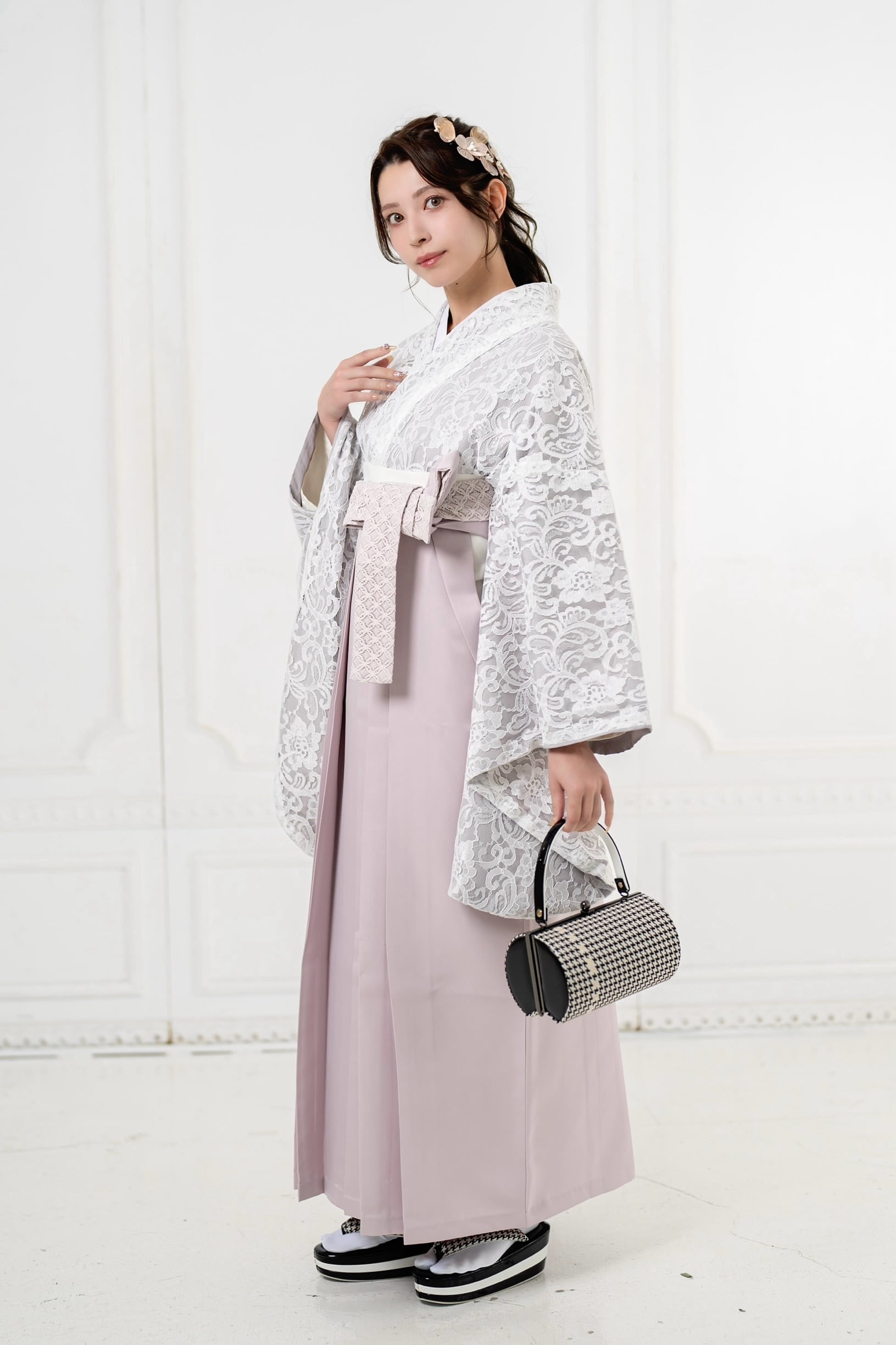 袴 単品「スモーキーピンク 南天」卒業式 袴 レディース 行燈袴 S・M