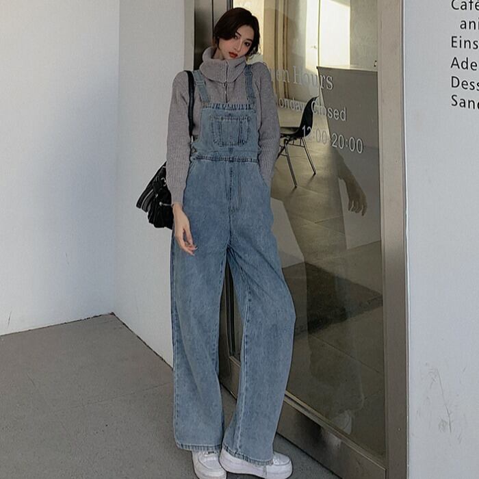 パンツ スタンダードハイウェストウェストルーズジーンズ 薄手オーバーオール レトロ オータム 秋物 ウィンター 冬物 ドラファッションホール5152905658