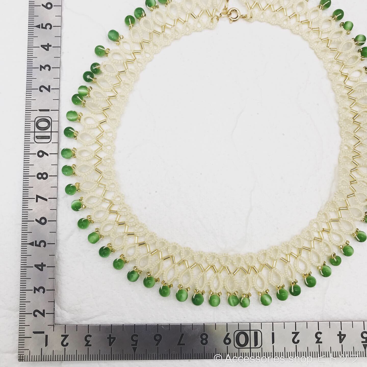 0170:グリーン クラシカルな付け襟風ネックレス