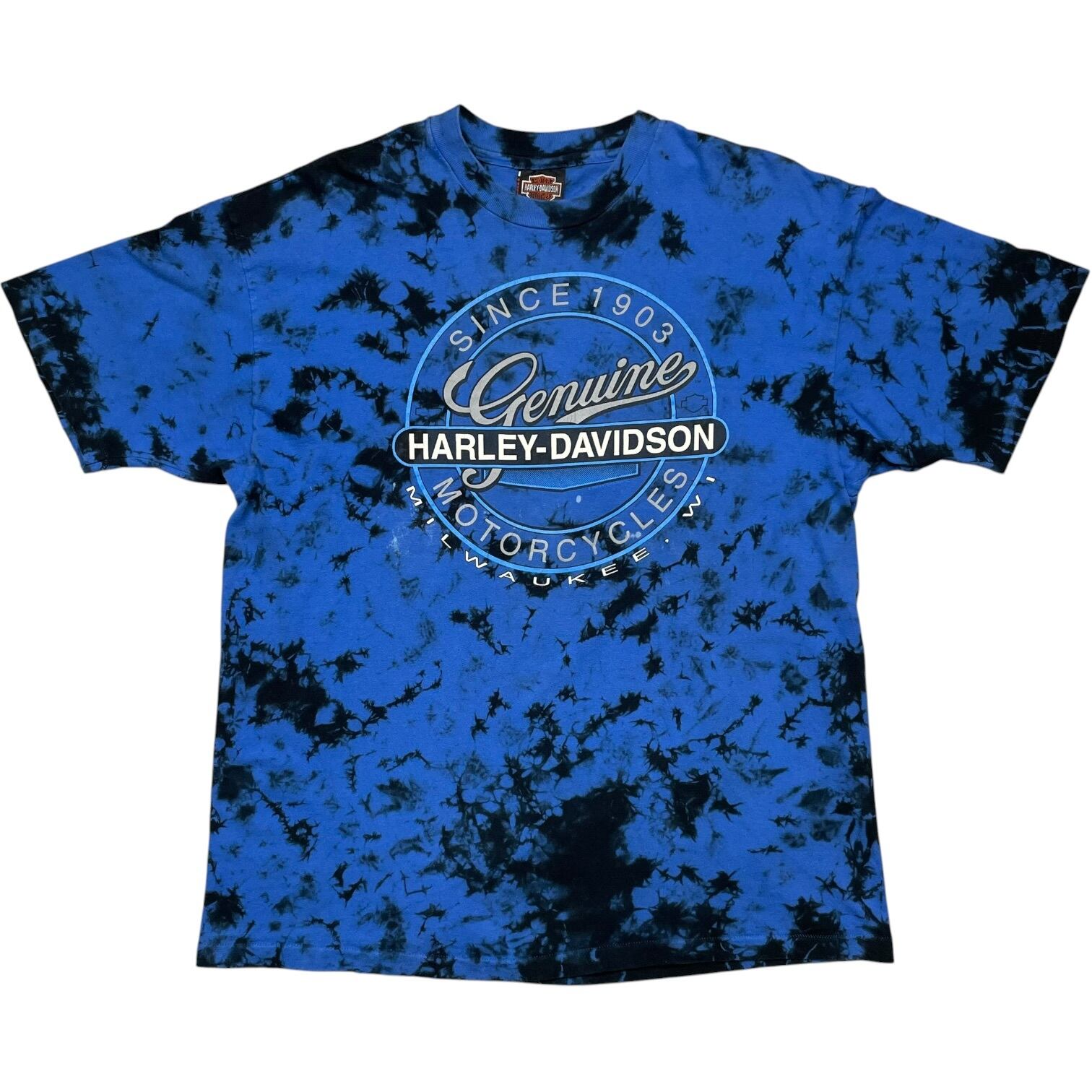 《XL》Harley-Davidson ハーレーダビッドソン Tシャツ フロントプリント バックプリント ブルー ブラック シングルステッチ USA製 90年代〜 no.10100