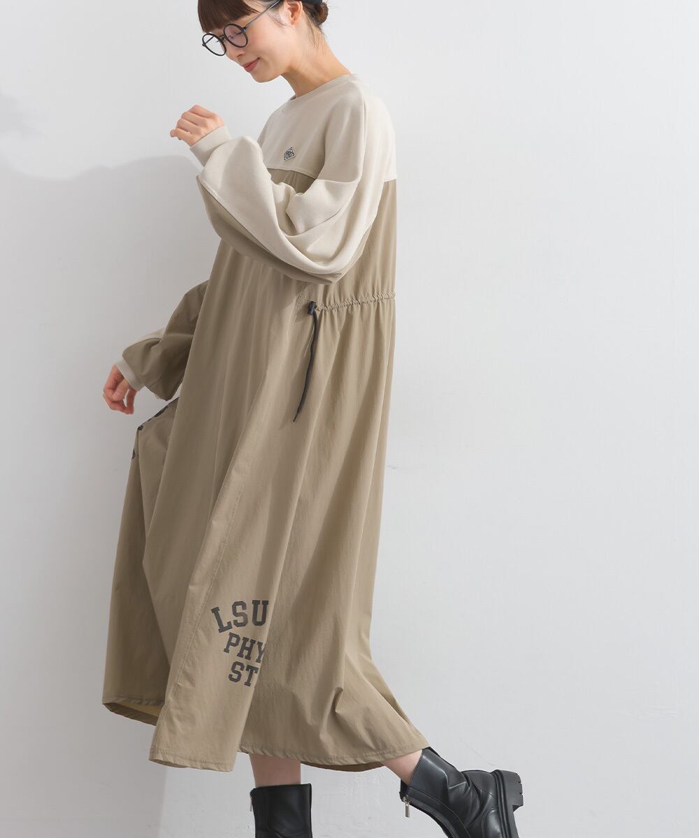 K53109 CT裏毛×ストレッチナイロンリメイクスエットワンピース