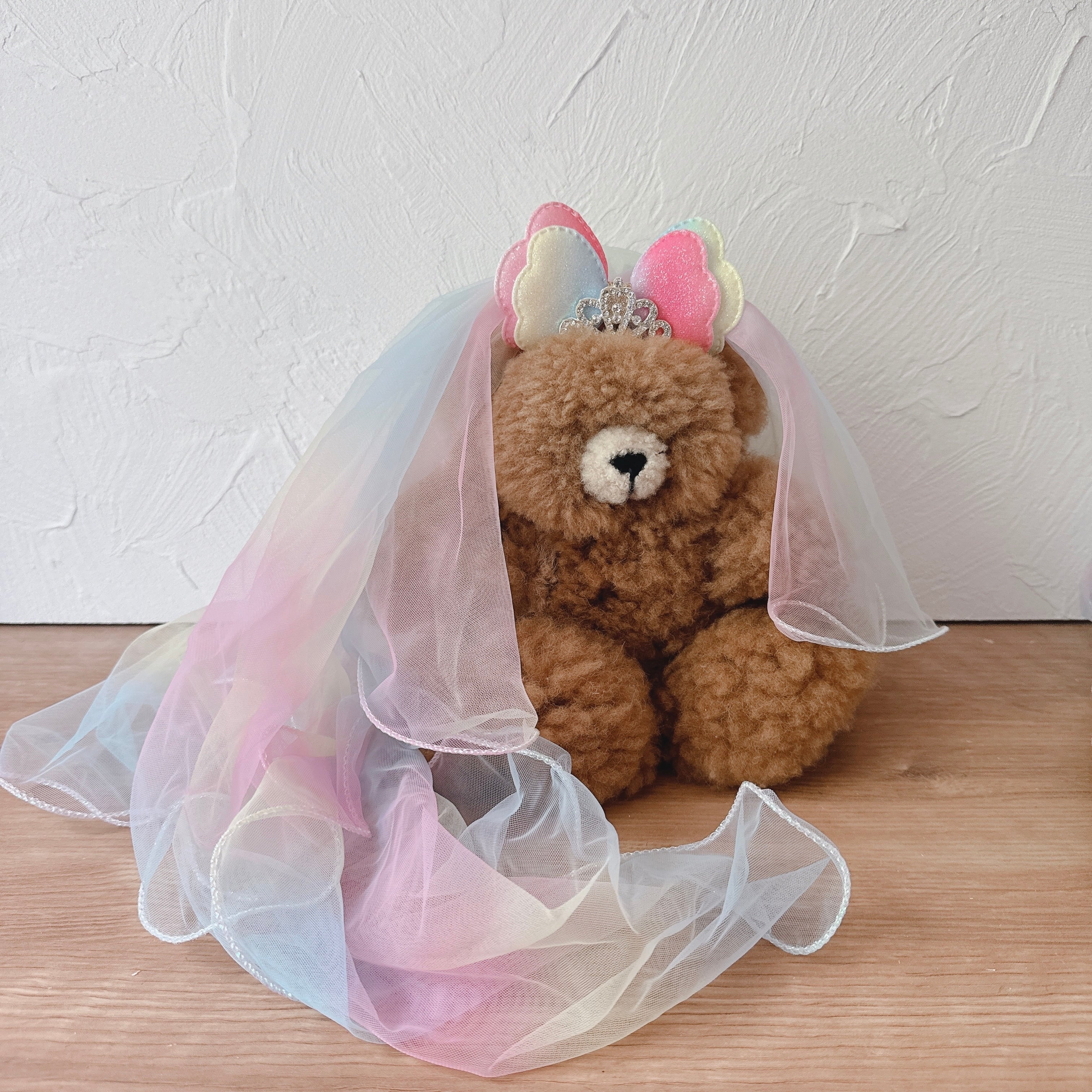 レインボーリボンロングベールヘアバンド