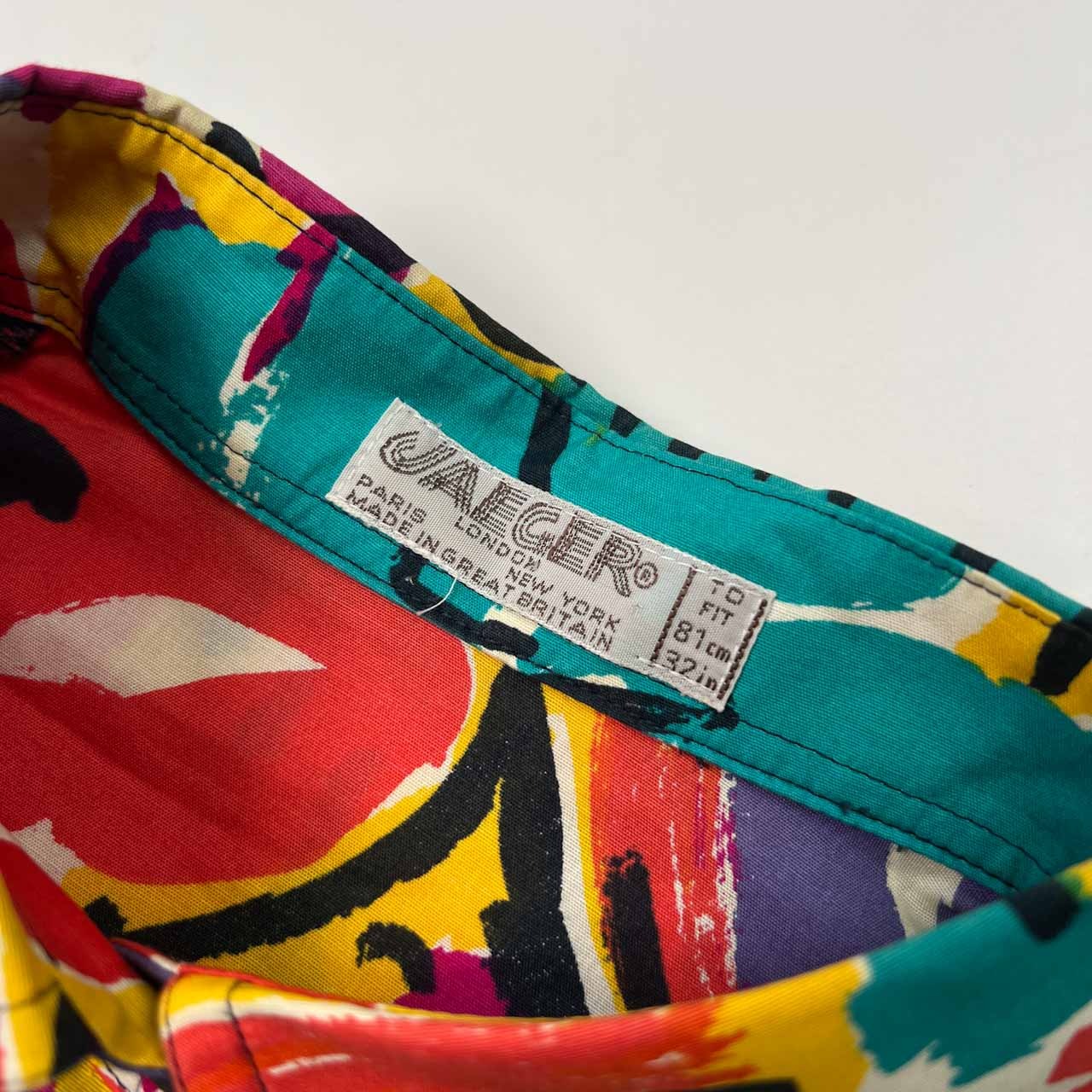 70s 英国製 JAEGER イエーガー 総柄 デザイン 半袖シャツ サイズ 81cm/32in /マルチ/ビンテージ/レディース