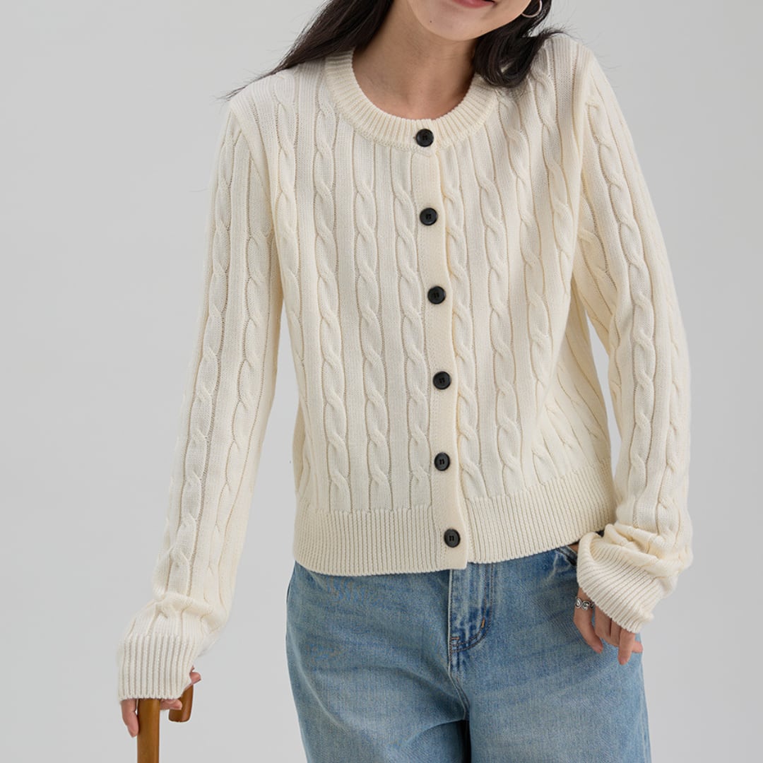 cable knit crewneck cardigan