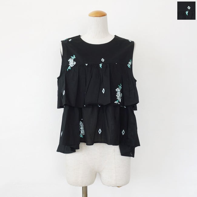 ne Quittez pas (ヌキテパ) ブラウス Cotton Voile Jasmine Embroidery Sleeveless Top 010261WT1
