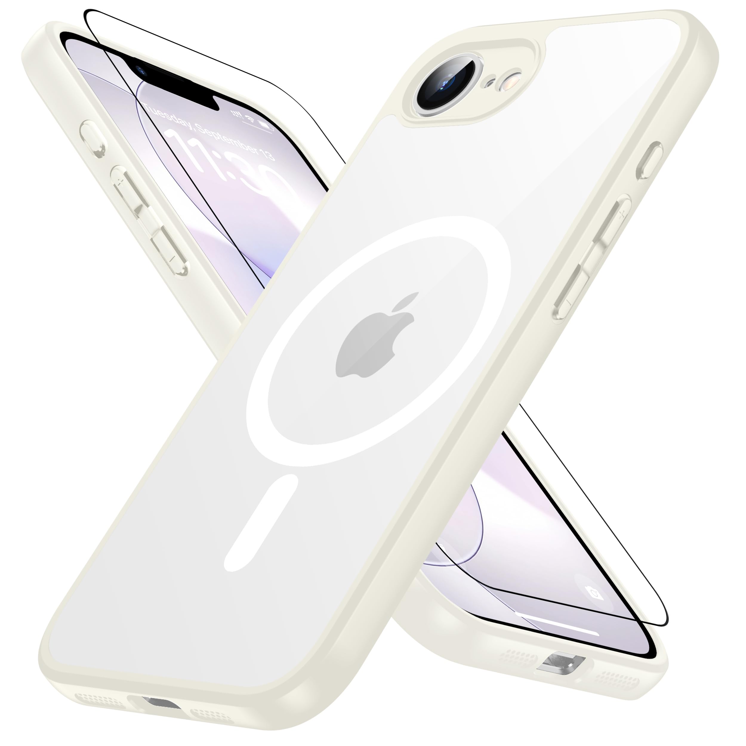 iPhone 17e/16e 用 ケース ベージュ【 MagSafe対応・米軍規格】ガラスフイルム付き いphone17e/16e用 黄変·指紋防止