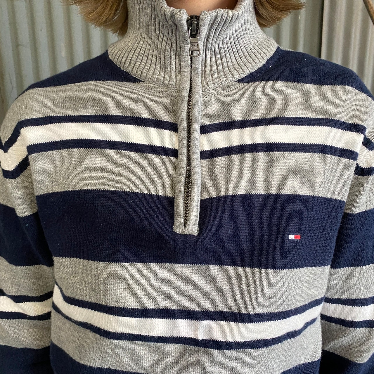 TOMMY HILFIGER トミーヒルフィガー ボーダー ハーフジップ コットン 