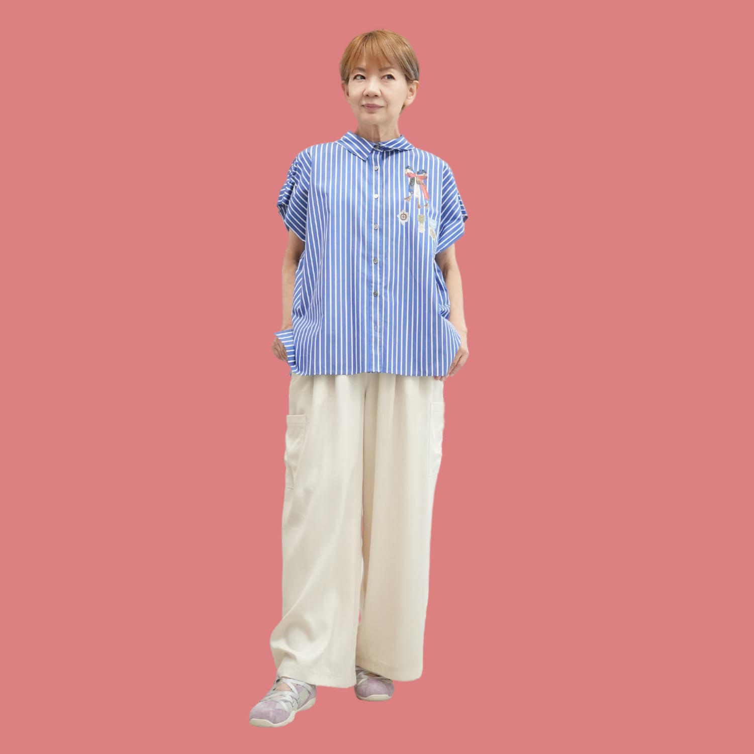 オリジナルビンテージエンブレムプリントストライプシャツ