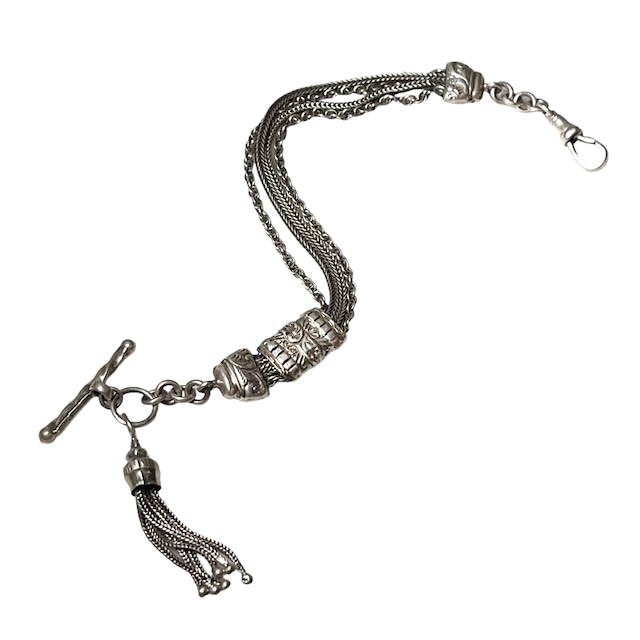 antique silver quadruple chain bracelet with fringe