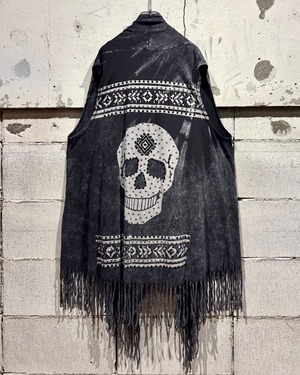 【Caka otto】Skull × Rhinestone Vintage Long Vest