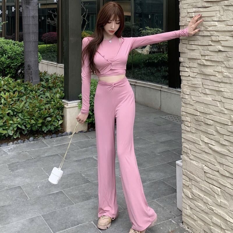 スタイルオータムフードカーディガンハイウェストパンツ ロング 秋物 ハンチェンe74830967408