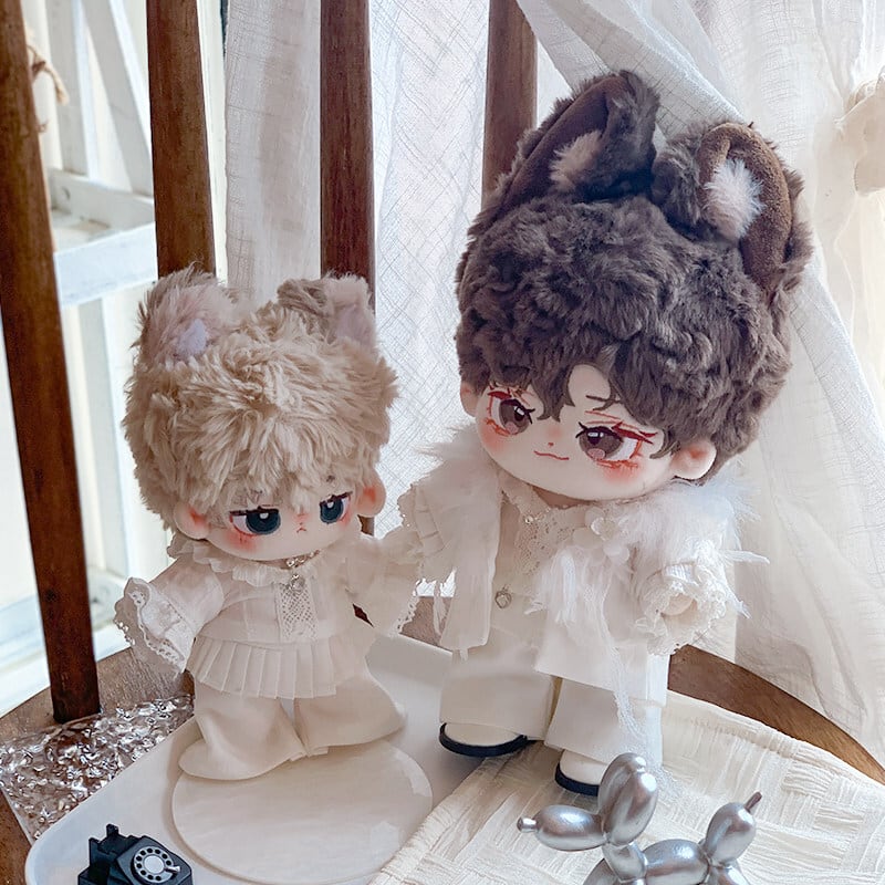 20cmぬいぐるみ用 レースシャツ+パンツ+羽毛付きジャケット+ネックレス