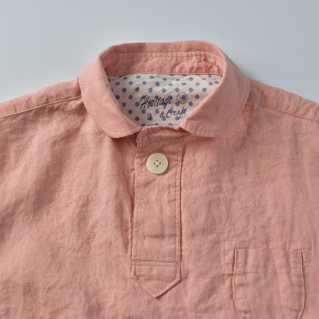 快晴堂 カイセイドウ マリネ半袖プルオーバーシャツ・ピンク 快晴堂デザインが満載のリネンシャツ