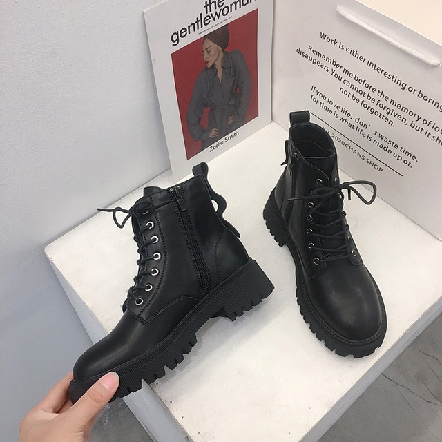 ブーツショートオータムレッド薄手シングルブラック レース 靴 シューズ 秋物 レースアップ フェイクシューズ52368407112