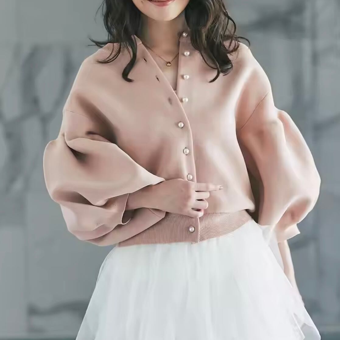 lantern sleeve knit cardigan