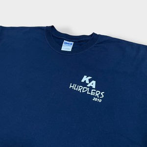 【GILDAN】ハードル競技 陸上 HURDLERS ワンポイントロゴ バックプリント Tシャツ ネイビー 半袖 X-LARGE ビッグサイズ US古着