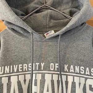 【JERZEES】カレッジ ロゴ カンザス大学 バスケットボール Kansas Jayhawks プルオーバー パーカー L アメリカ古着