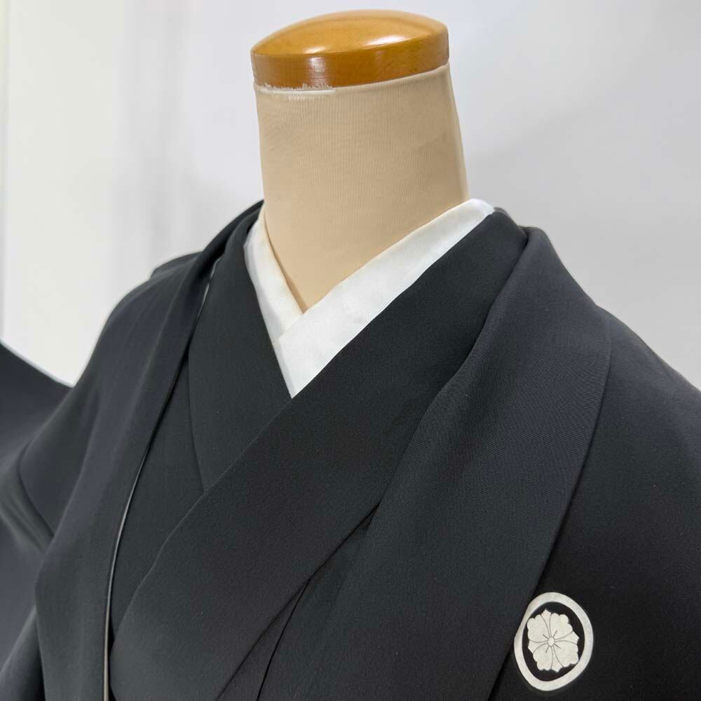 男紋付 男着物 黒紋付 正絹 羽織 長着 裄67.5cm SS size 黒 五つ紋