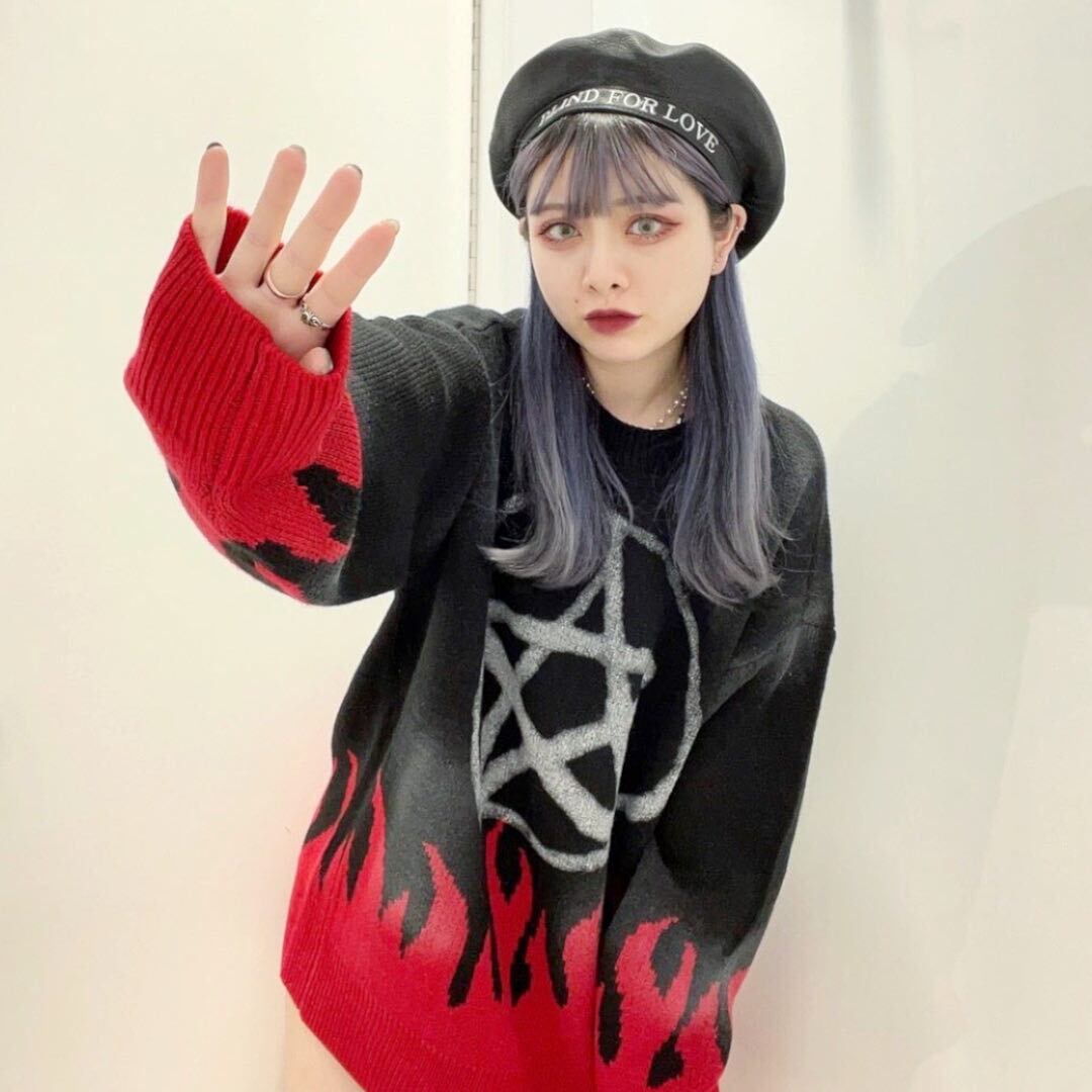 10 26 再入荷 スプレーアート風 グランジfireニット Volcan Aphrodite