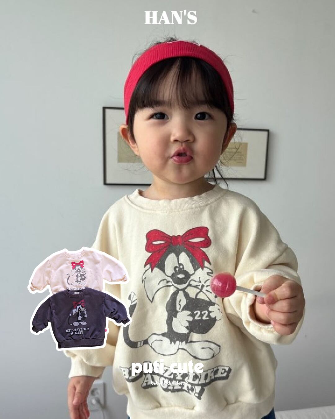 80-140 ꒰ 予約 ꒱ Ribbon cat sweatshirts / Han's ⸝⋆