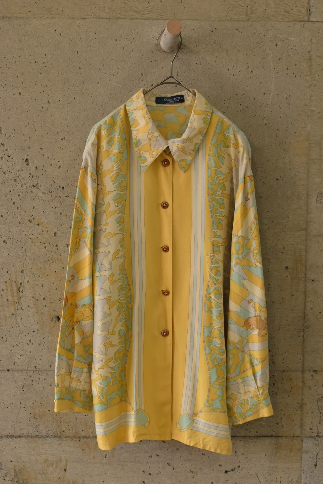 Equestrian print silk blouse