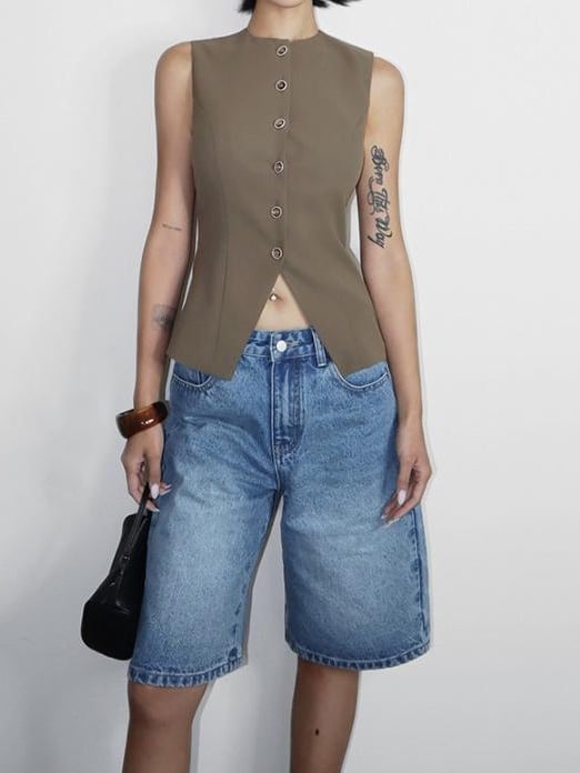 Vintage Wash Bermuda Denim Shorts*S-125