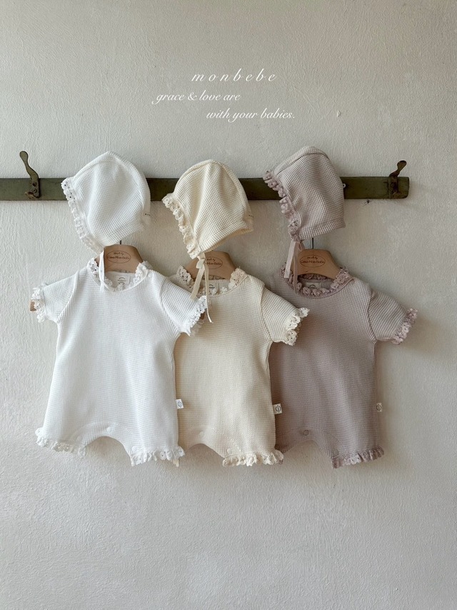 予約：Summer waffle suit (Bonnet Included)〔monbebe〕