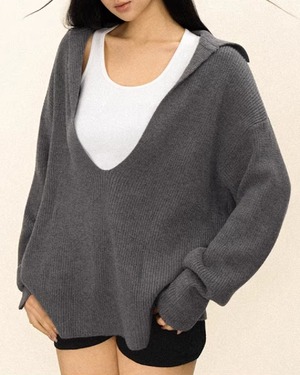 Vネック ルーズニット＆リブタンクトップ レイヤードセット 2color A0833