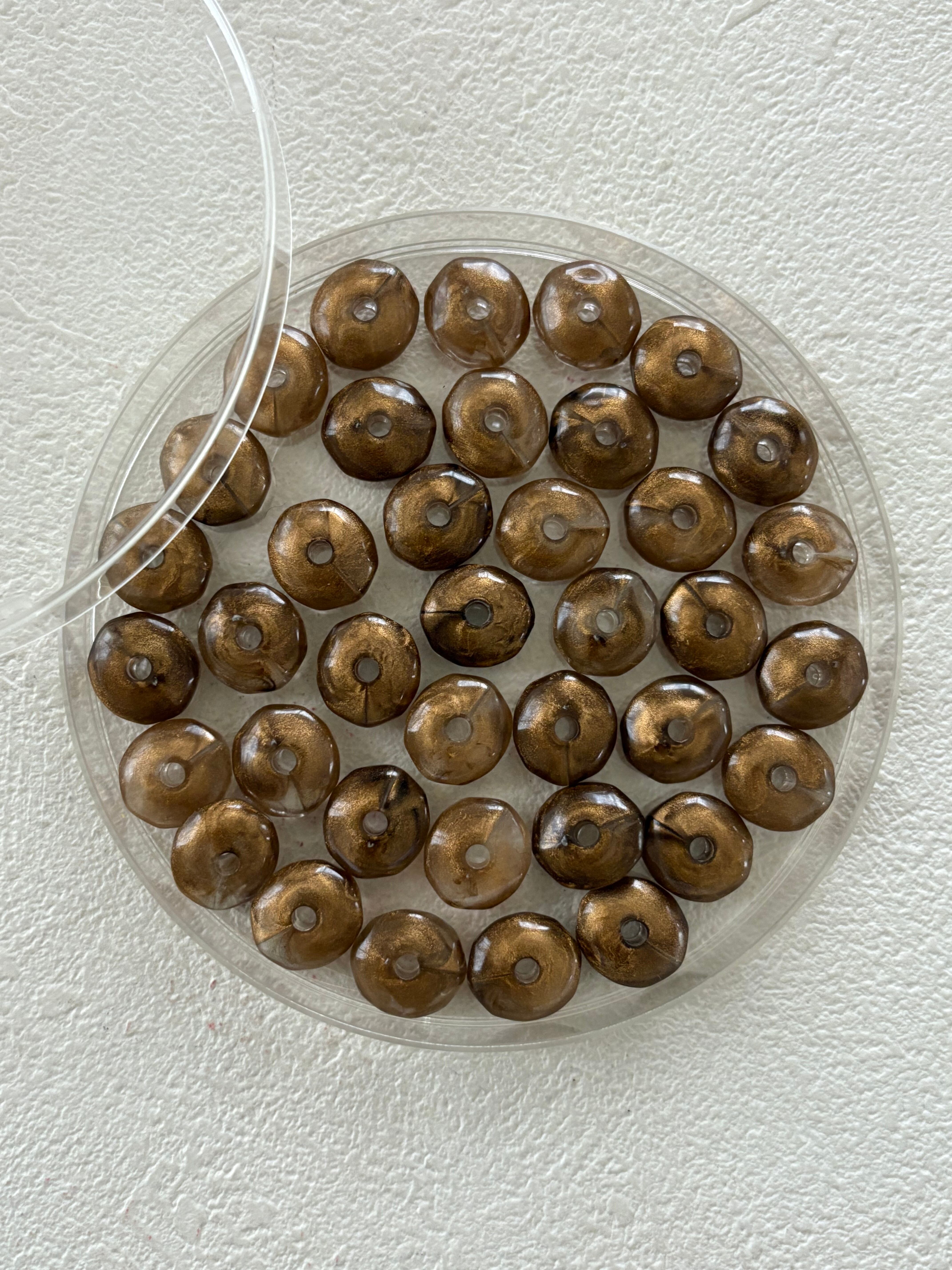 西ドイツVintage プラスチックビーズ 12mm ゴールドマーブル 6個セット ロンデル スペーサービーズ デッドストック アクセサリーパーツ