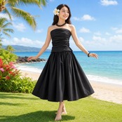 フラダンス 衣装 Aloha Emika アロハエミカ ツーピース セットアップ 上下セット ブラック系 黒 真っ黒 無地 シンプル ハワイアン アロハ フラ ダンス レッスン 練習 ハワイアンダンス シングル スカート フレア かわいい おしゃれ 上品 大人っぽい 着回し 練習着 レッスンウェア ダンス衣装