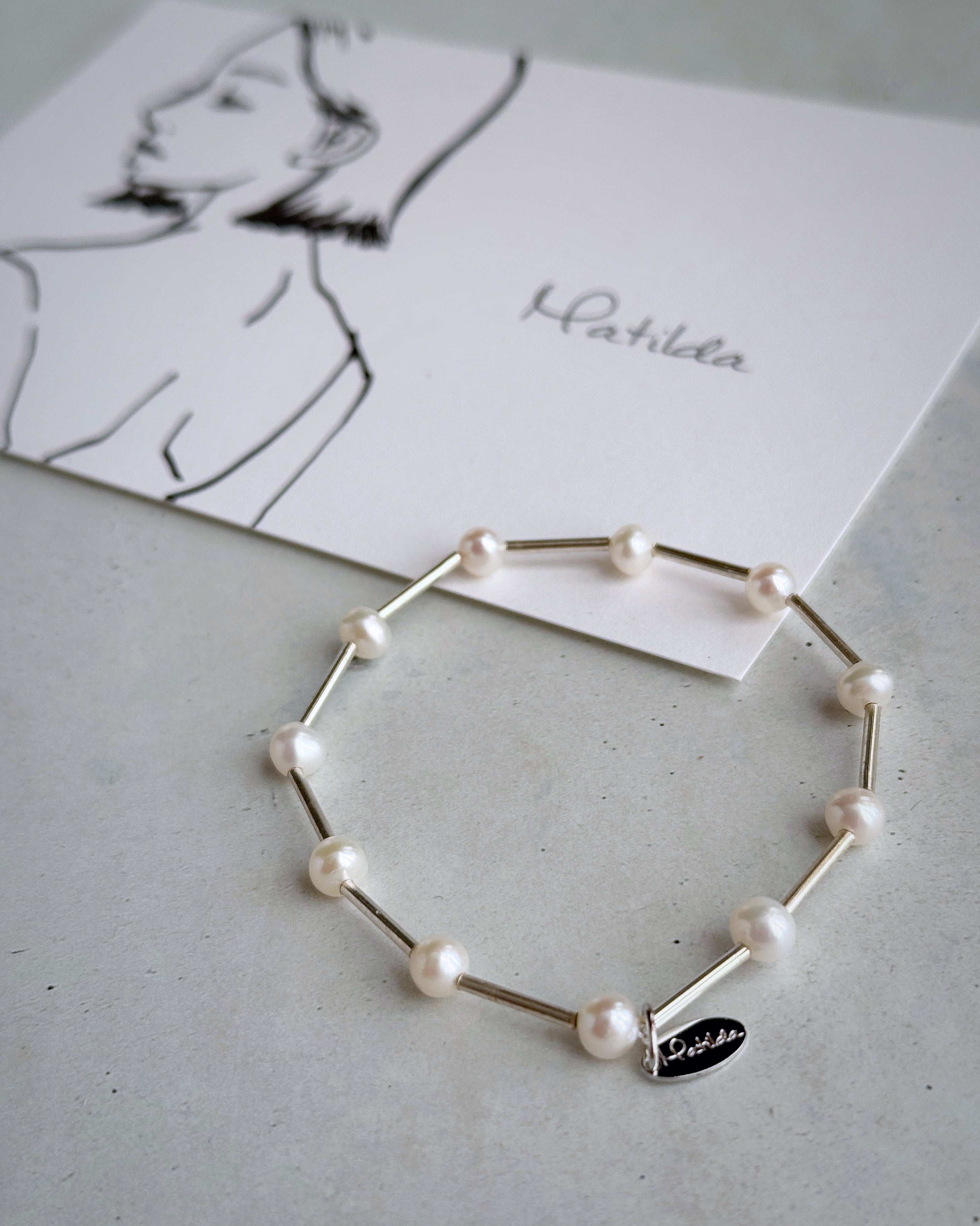 【再販】Tube & stone bracelet(淡水パールS)