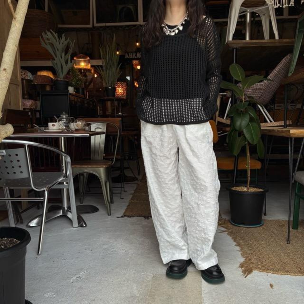 TOPANGA Lady's　リップルフラワーダブルリボンイージーパンツ　ホワイト　ファッション　レディース　スウェット　花柄　カジュアル　ストレートパンツ　ボトム