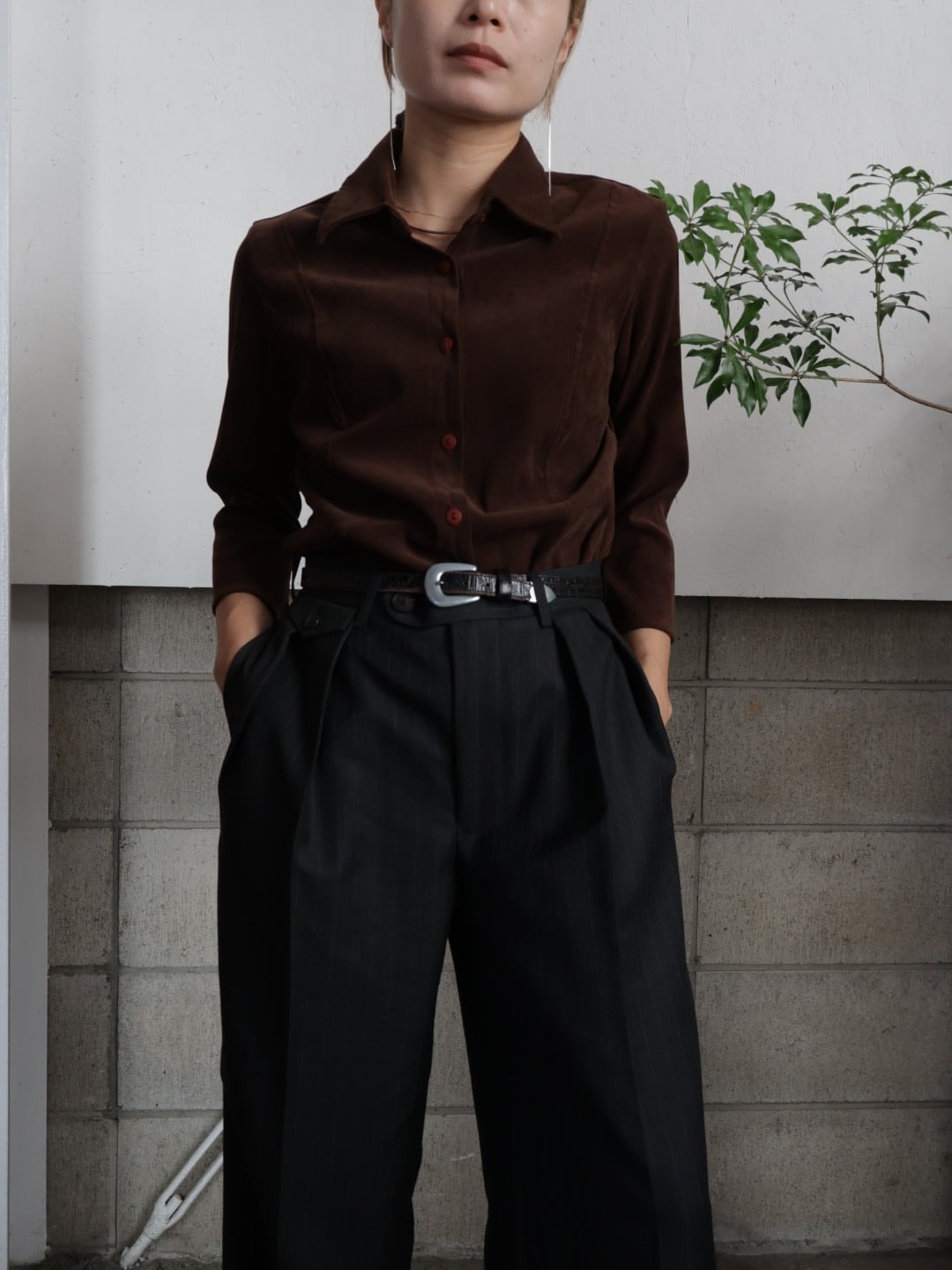<vintage>faux suede compact shirt