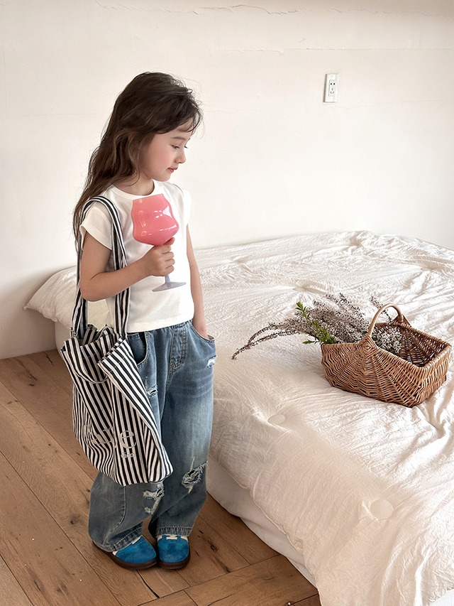 【KID】英字ロゴフレンチスリーブコットンリブTシャツ - 16