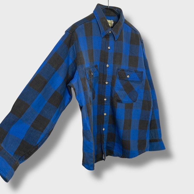 90s セントジョンズベイ バッファローチェックヘビーネルシャツ ブルー L