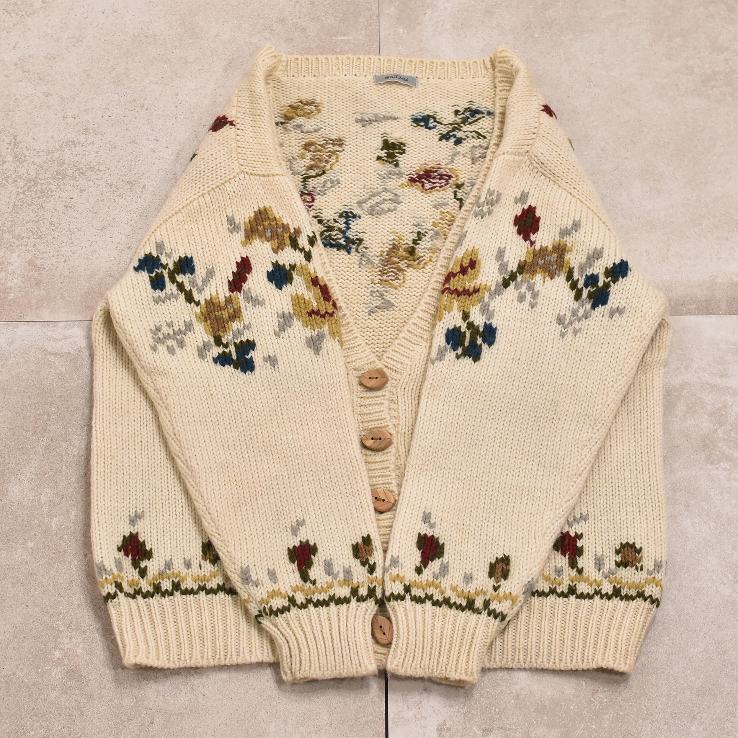 vintage フラワー　カーディガン 80s～ Flower design cardigan Jp vtg | 古着屋 grin days memory