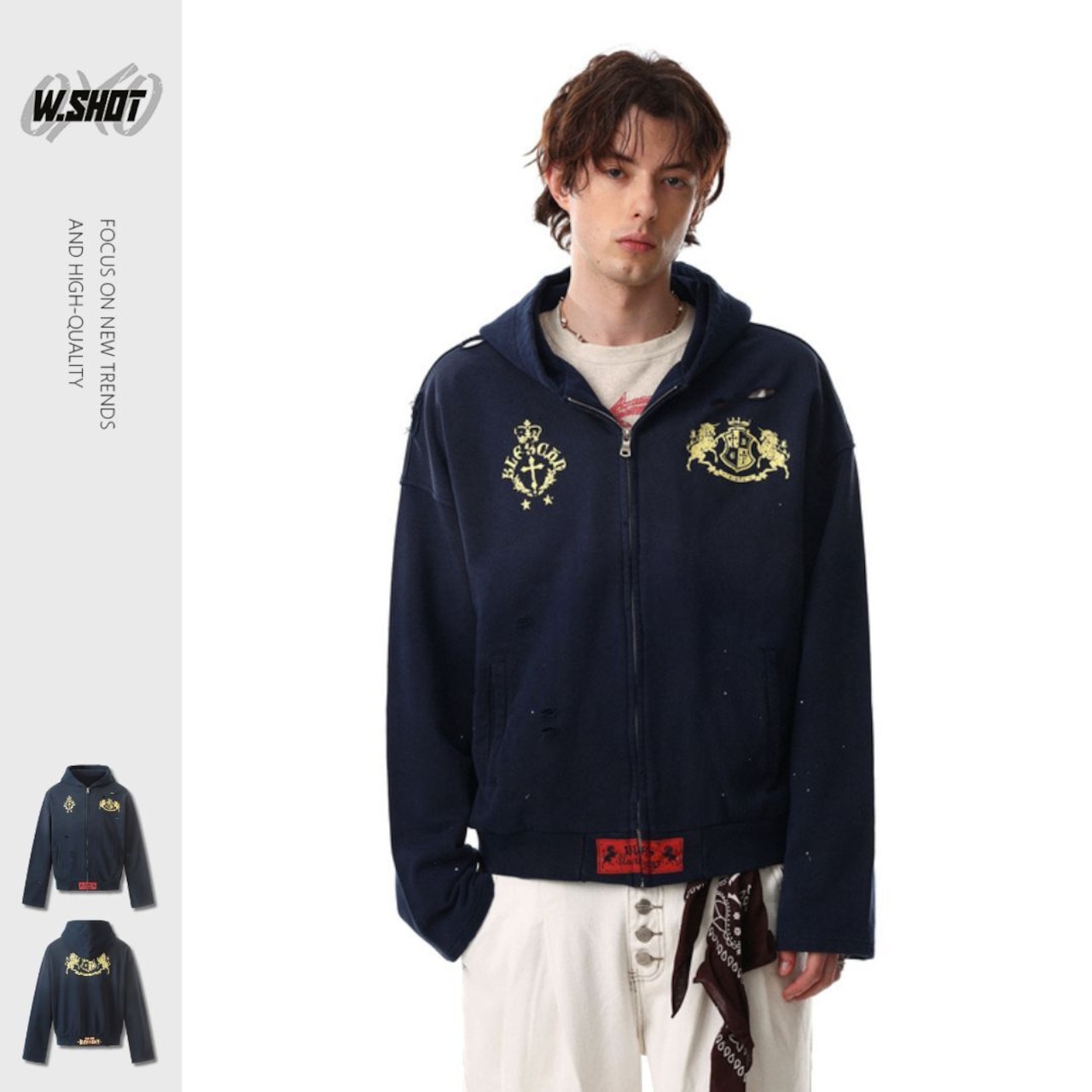 VINTAGE ストリート ダメージ加工ジップパーカー T2004