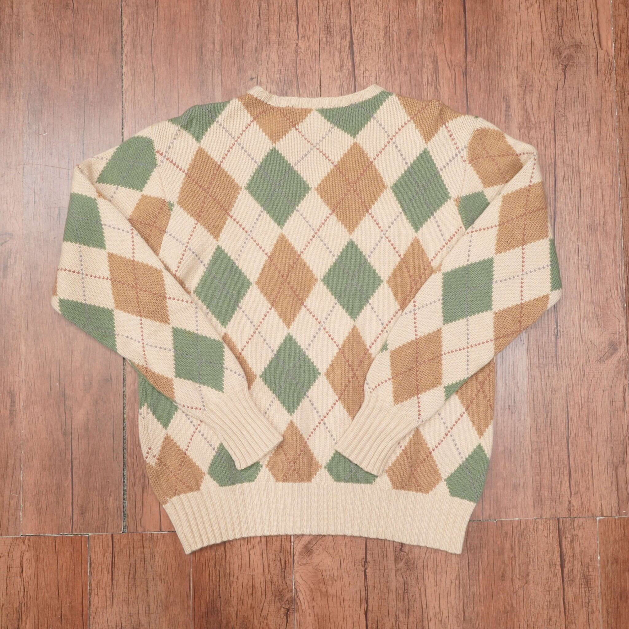 90s ralphlauren アーガイル セーター ニット L/ウール キャメルヘア