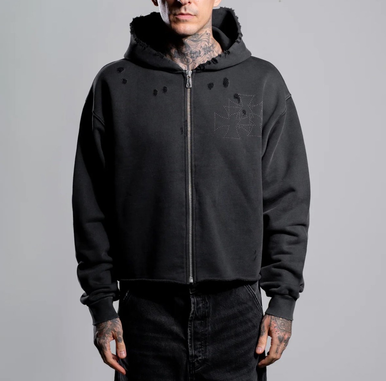 ASKYURSELF / raw cross studs zip hoodie