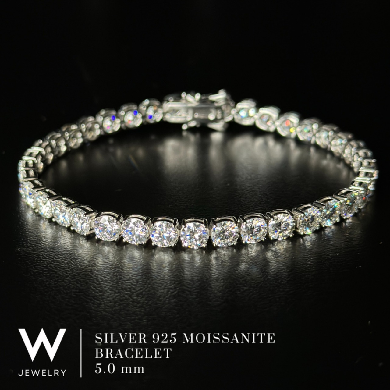 【5mm】W Jewelry Moissanite "Tennis Chain Bracelet" Silver - 1