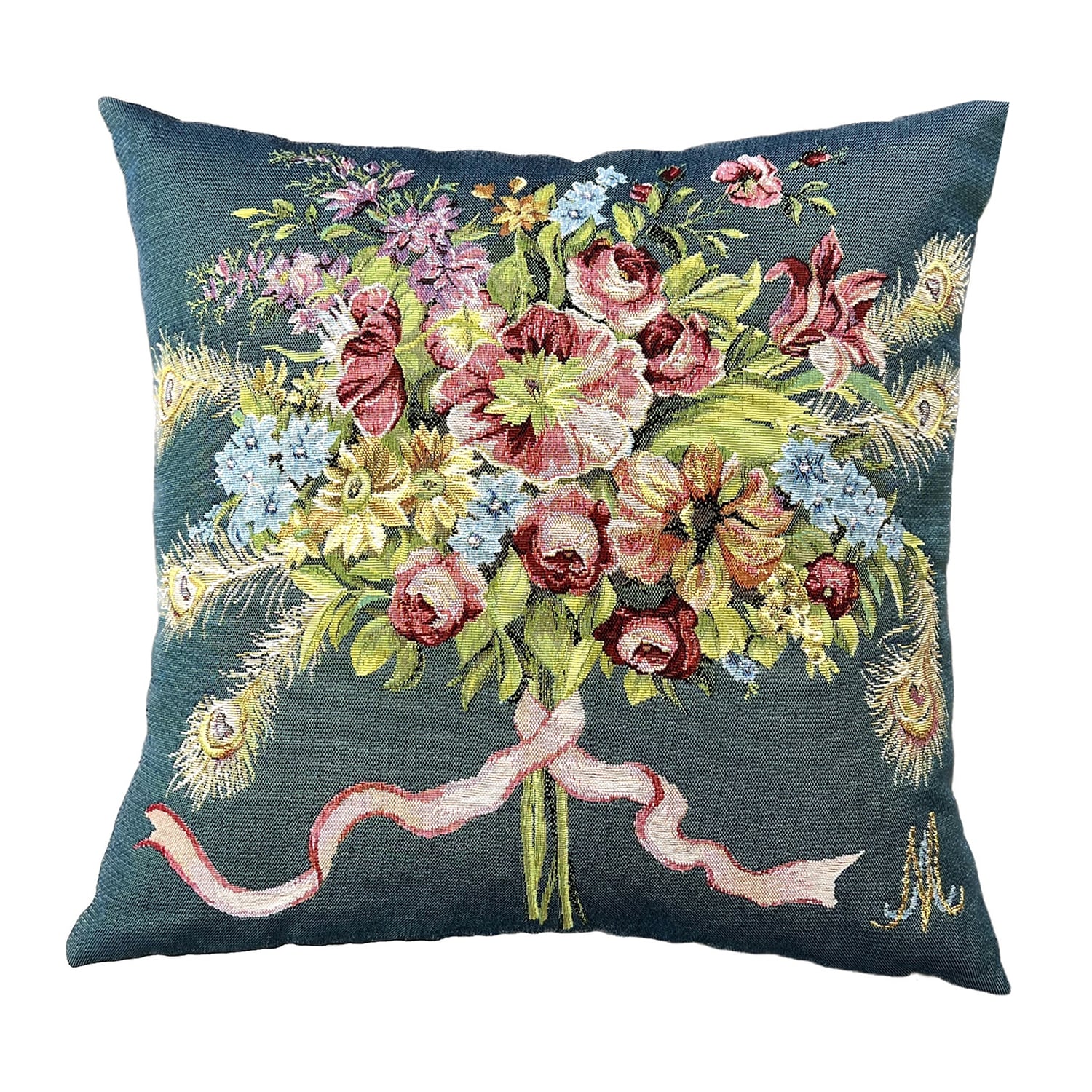 クッション・48cm】マリーアントワネットブーケ/グリーン地 | Place