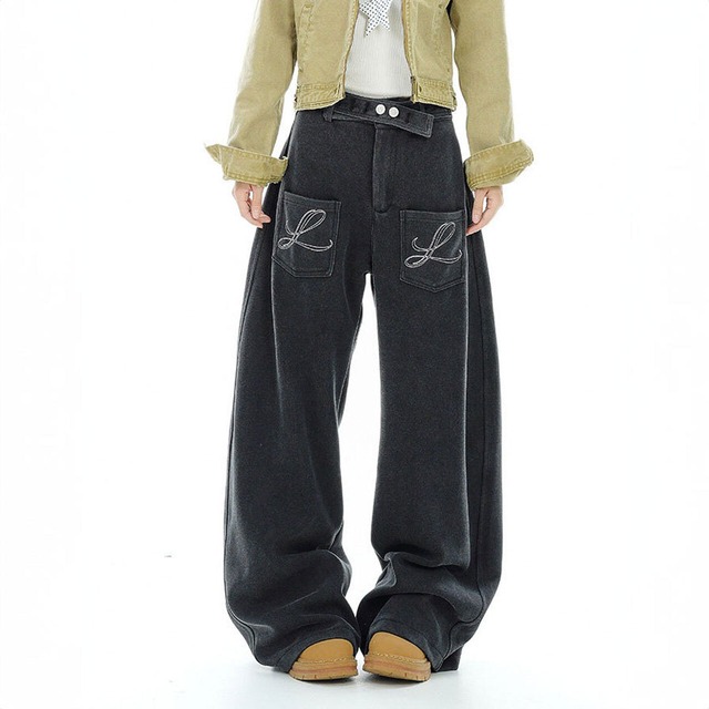 ウエストベルトスクリプトロゴワイドパンツ 2col   R02848
