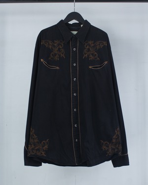 【Caka BLACK】Skull × Feather Embroidery Vintage Loose Western Shirt