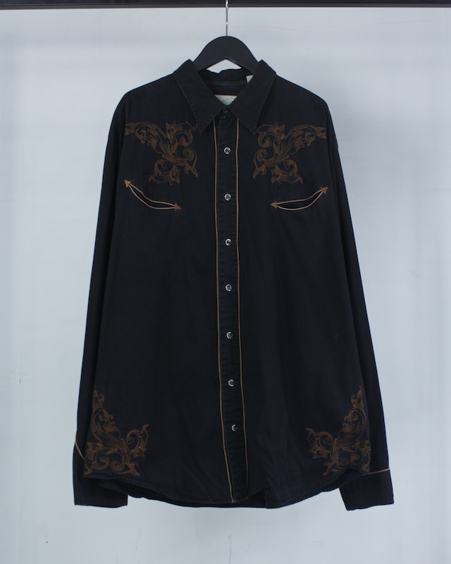 【Caka BLACK】Skull × Feather Embroidery Vintage Loose Western Shirt