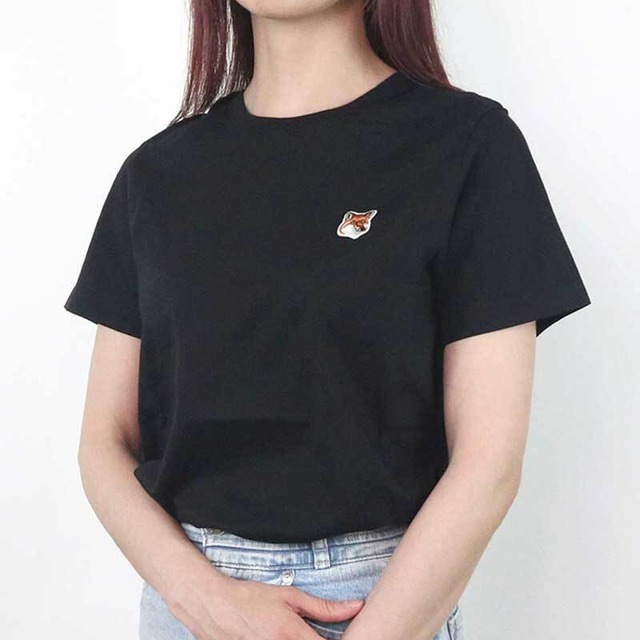 メゾンキツネ MAISON KITSUNE Tシャツ レディース 半袖 FOX HEAD PATCH クルーネック ブラック XS