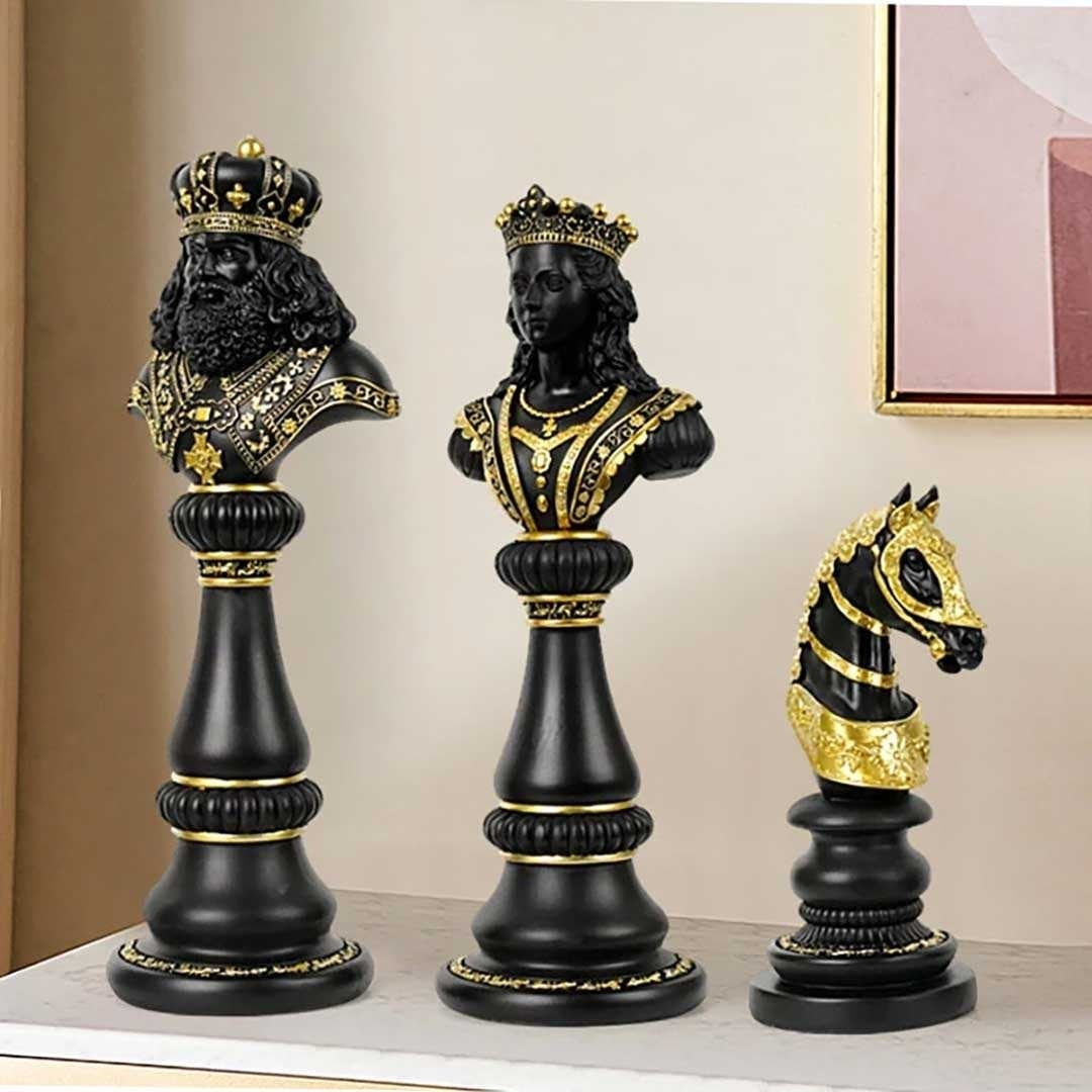 3個セット チェス駒 ナイト クイーン キング ブラック オブジェ ...