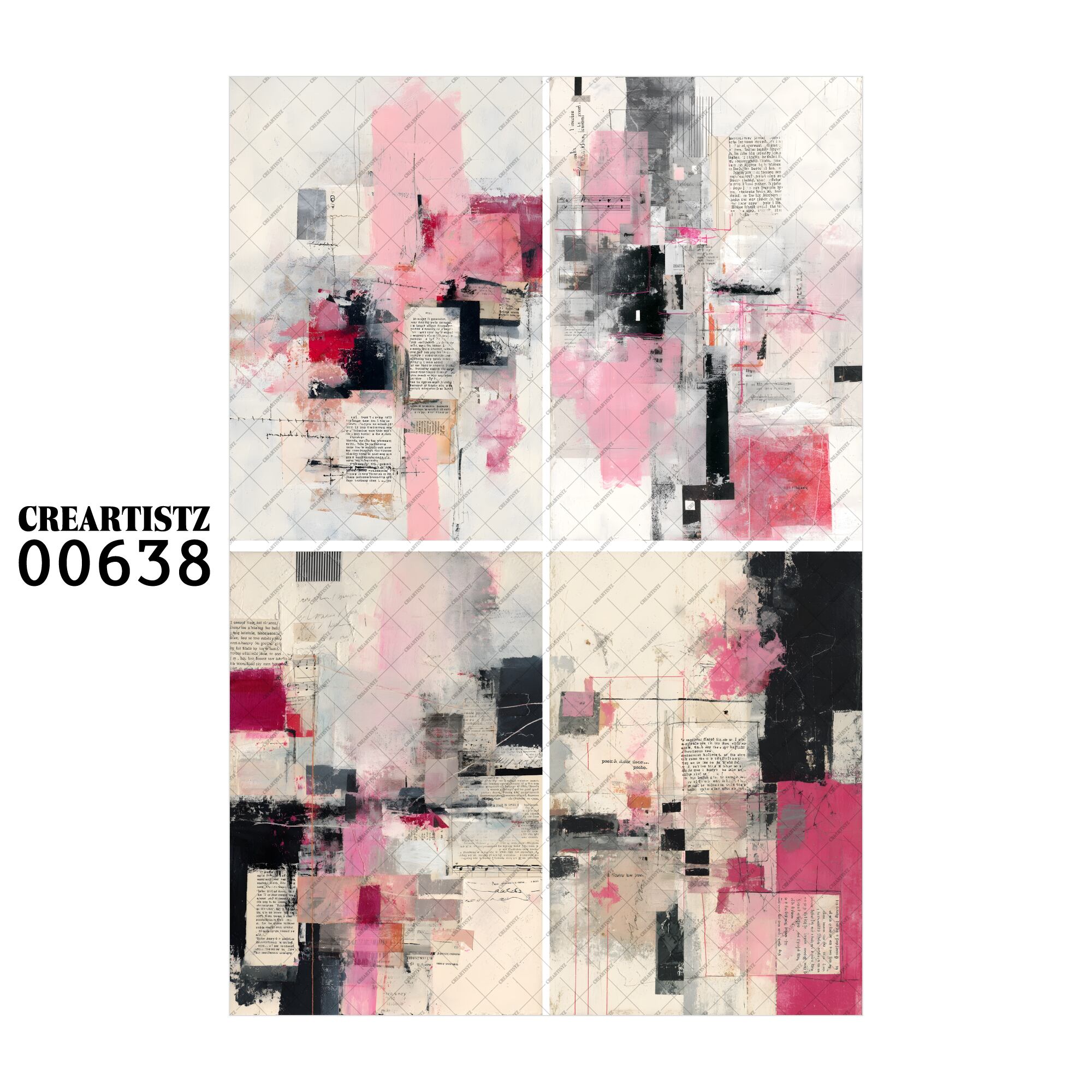 00638 背景 コラージュ素材 オリジナル 12枚セット (4種類×3枚) ペーパー/ステッカー CREARTISTZ