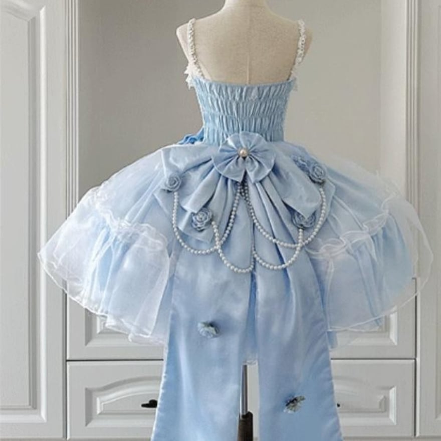 水色の幻想 パールとシフォンのロリィタドレス｜大人可愛いボリューム